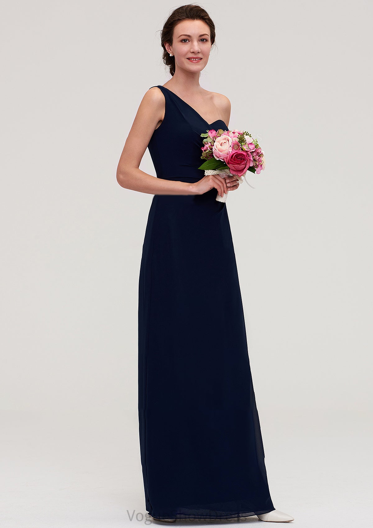 Sleeveless One-Shoulder A-line/Princess Chiffon Long/Floor-Length Bridesmaid Dresses With Pleated Hope DLP0025475