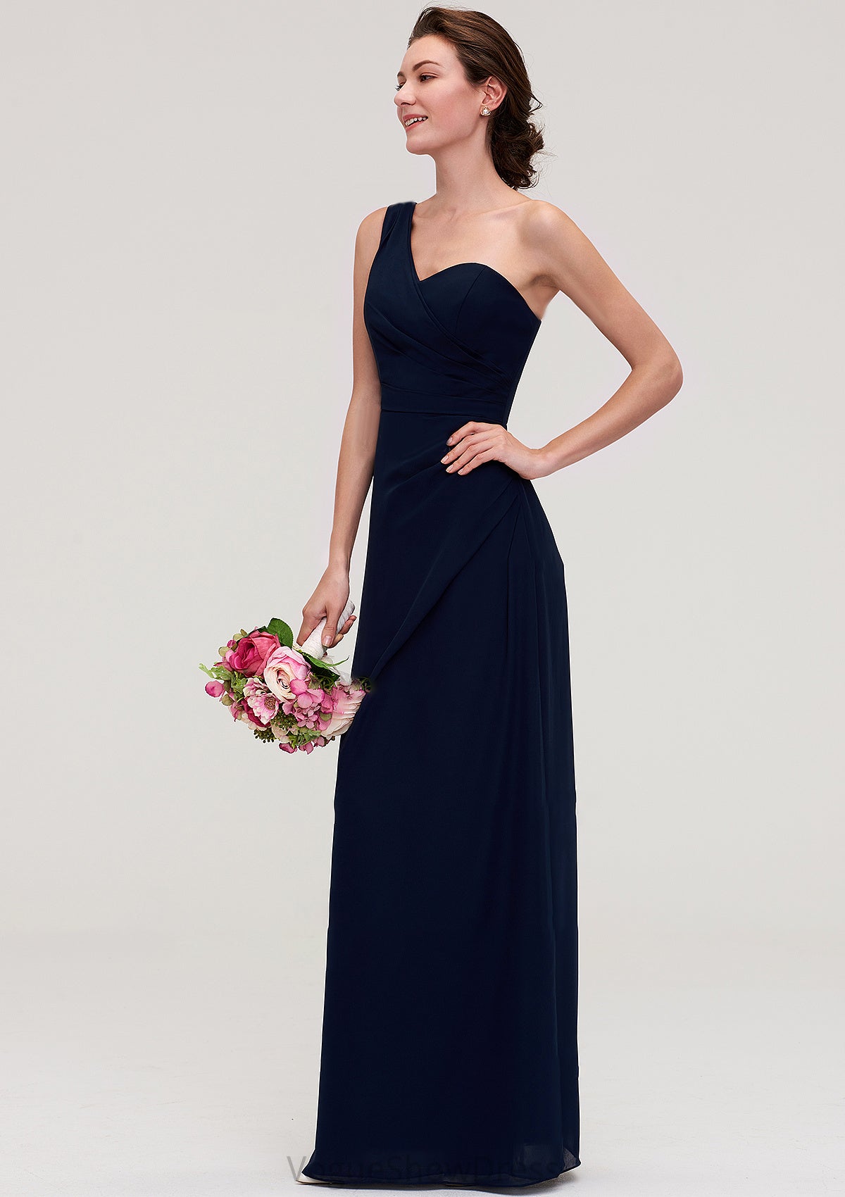 Sleeveless One-Shoulder A-line/Princess Chiffon Long/Floor-Length Bridesmaid Dresses With Pleated Hope DLP0025475