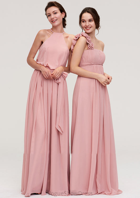 Sleeveless Scoop Neck A-line/Princess Chiffon Long/Floor-Length Bridesmaid Dresseses With Pleated Sashes Brooke DLP0025476