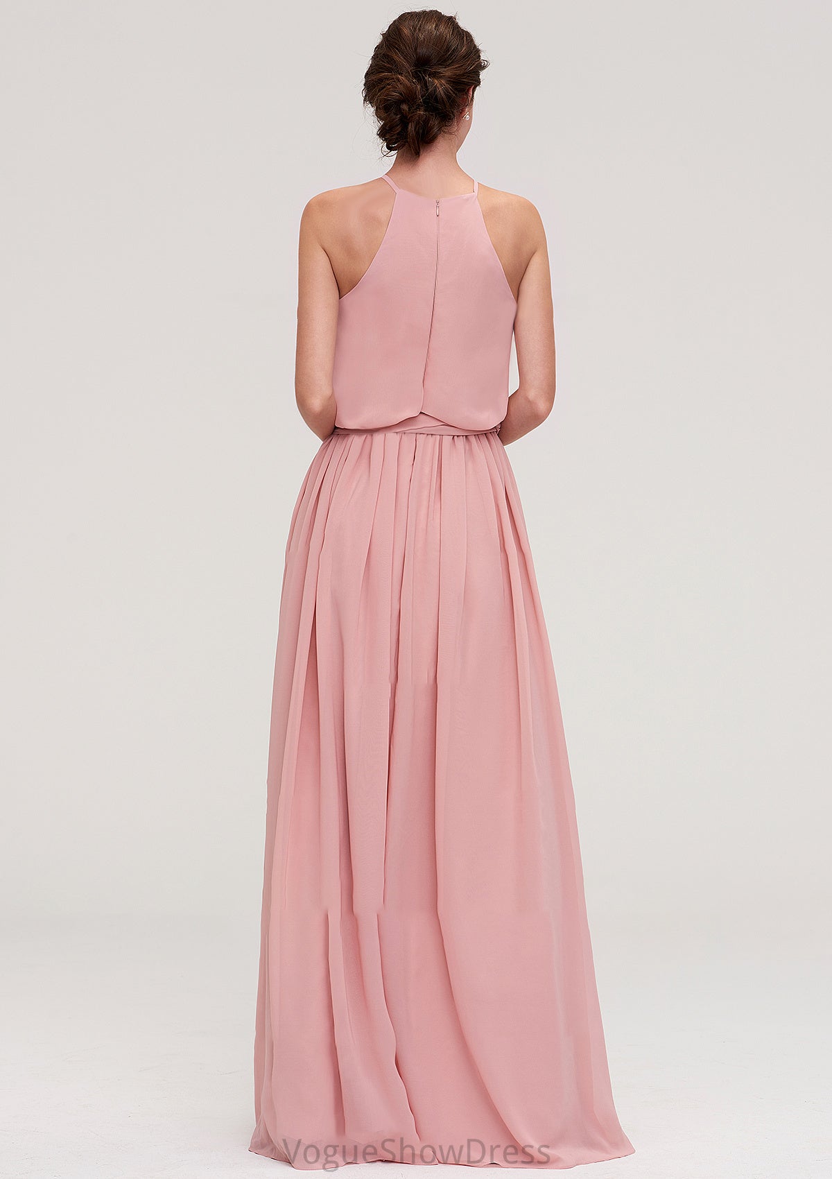 Sleeveless Scoop Neck A-line/Princess Chiffon Long/Floor-Length Bridesmaid Dresseses With Pleated Sashes Brooke DLP0025476