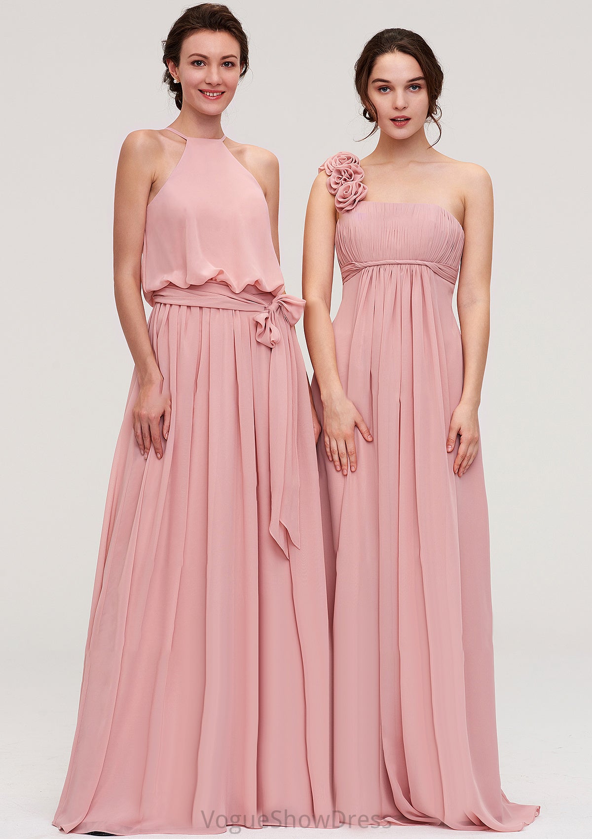 Sleeveless Scoop Neck A-line/Princess Chiffon Long/Floor-Length Bridesmaid Dresseses With Pleated Sashes Brooke DLP0025476