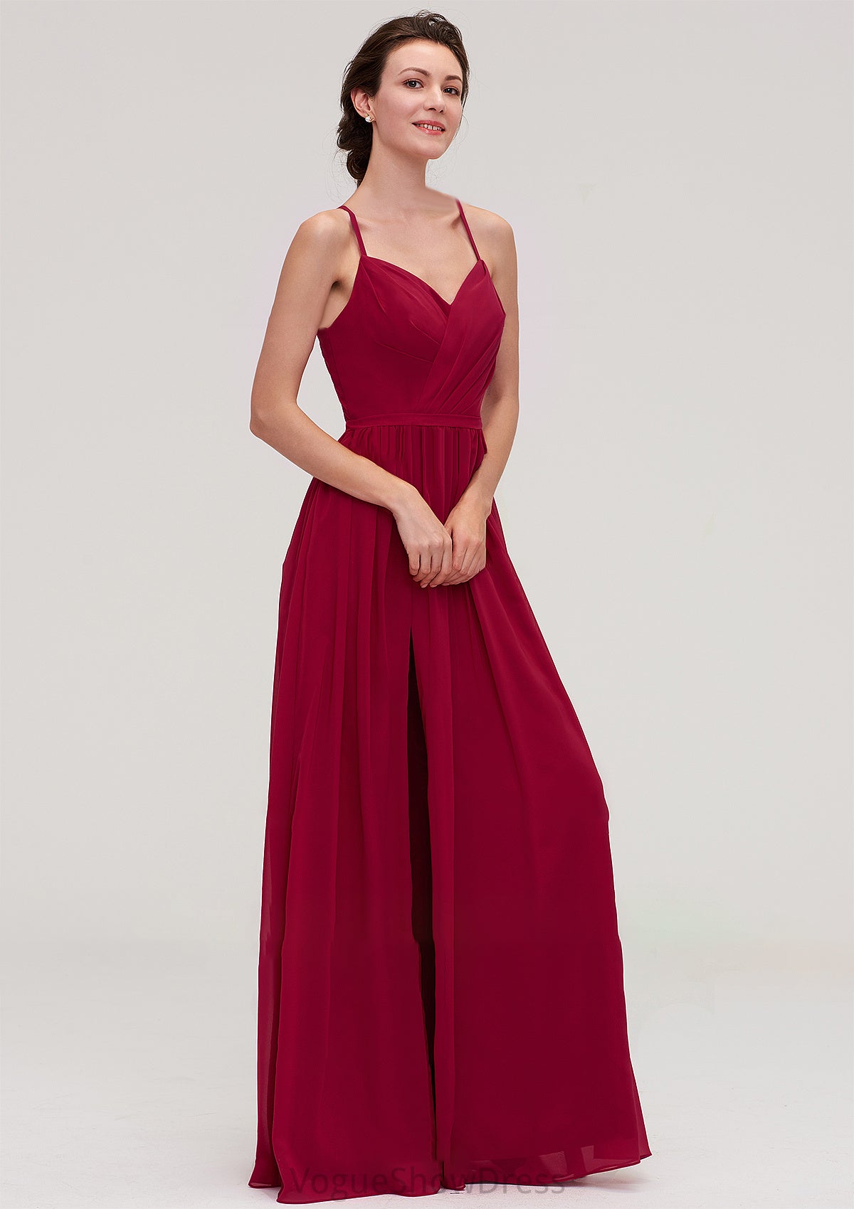 Sleeveless Sweetheart Long/Floor-Length Chiffon A-line/Princess Bridesmaid Dresseses With Split Pleated Jaylin DLP0025477