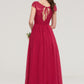 Sleeveless V Neck Long/Floor-Length Chiffon A-line/Princess Bridesmaid Dresses With Lace Pleated Mercedes DLP0025486