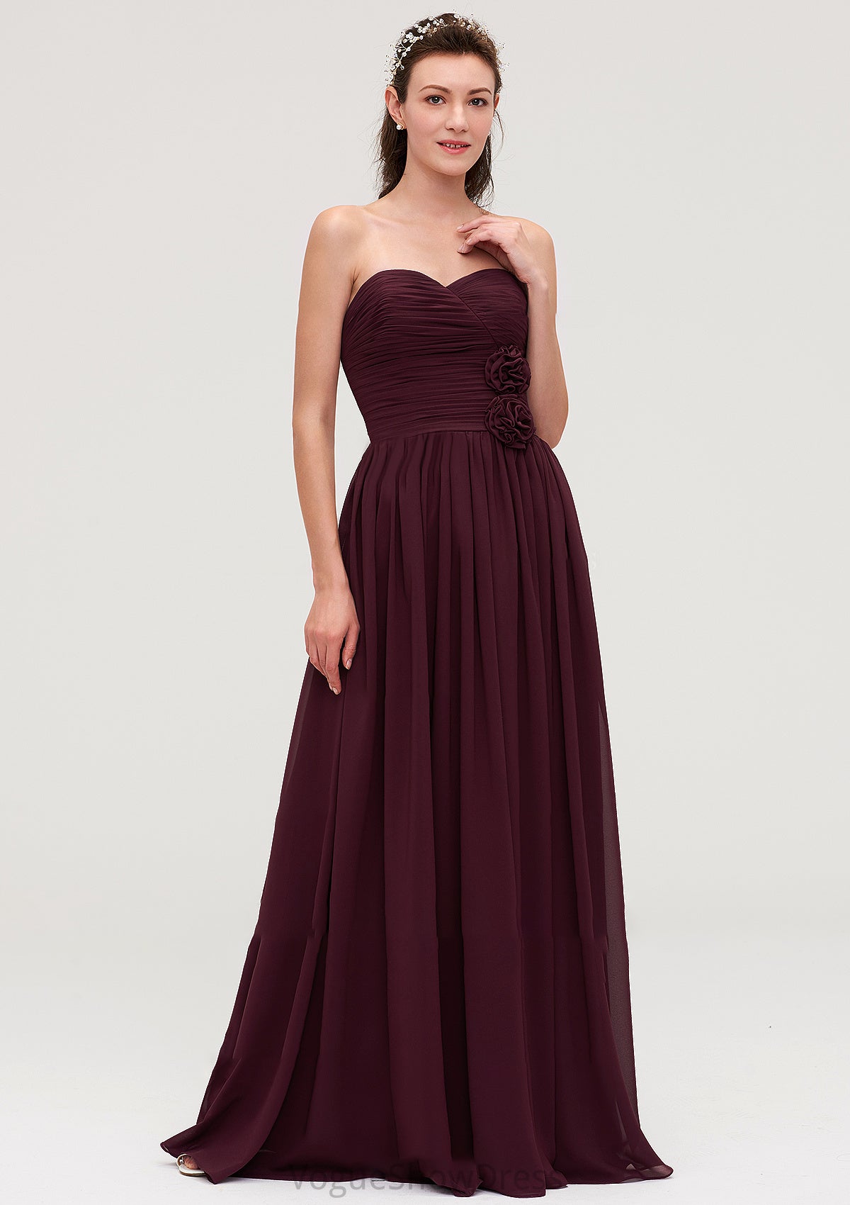 Sweetheart Sleeveless Long/Floor-Length Chiffon A-line/Princess Bridesmaid Dresses With Pleated Jillian DLP0025490