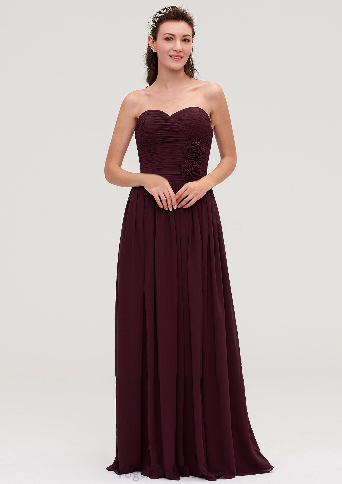 Sweetheart Sleeveless Long/Floor-Length Chiffon A-line/Princess Bridesmaid Dresses With Pleated Jillian DLP0025490