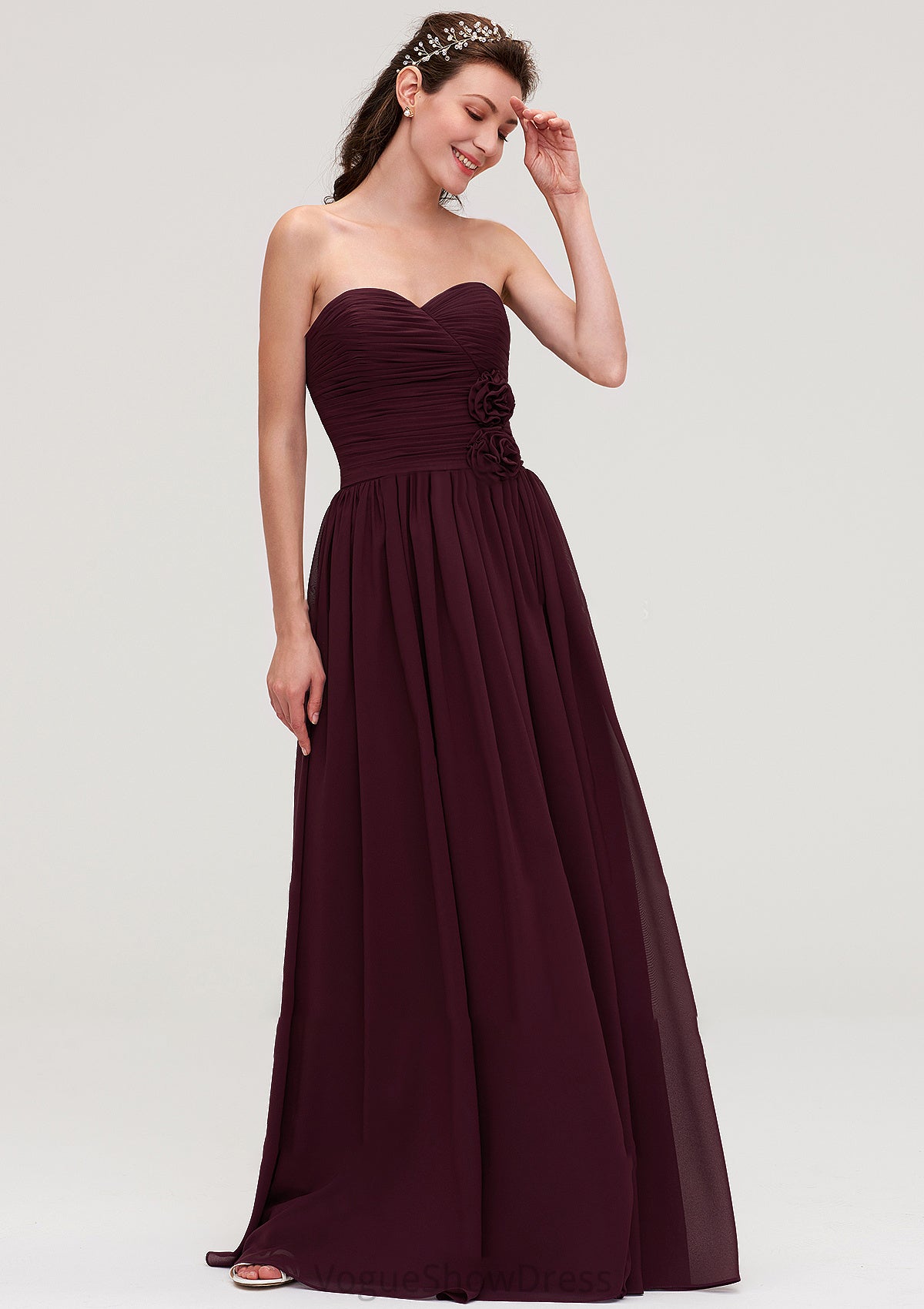 Sweetheart Sleeveless Long/Floor-Length Chiffon A-line/Princess Bridesmaid Dresses With Pleated Jillian DLP0025490