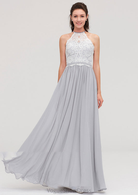 Sleeveless Scoop Neck A-line/Princess Chiffon Long/Floor-Length Bridesmaid Dresseses With Lace Alice DLP0025497