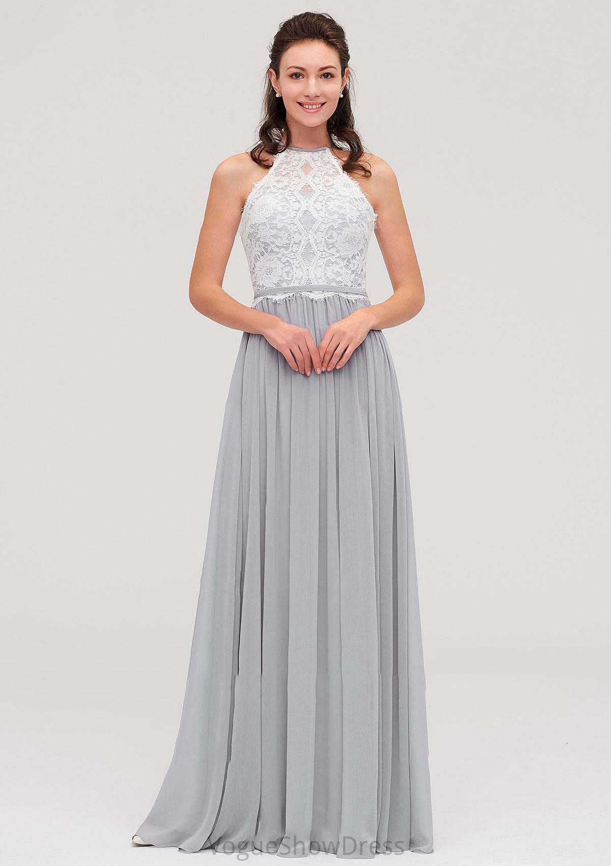 Sleeveless Scoop Neck A-line/Princess Chiffon Long/Floor-Length Bridesmaid Dresseses With Lace Alice DLP0025497