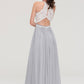 Sleeveless Scoop Neck A-line/Princess Chiffon Long/Floor-Length Bridesmaid Dresseses With Lace Alice DLP0025497