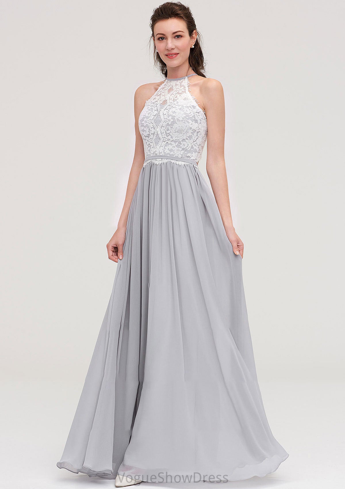 Sleeveless Scoop Neck A-line/Princess Chiffon Long/Floor-Length Bridesmaid Dresseses With Lace Alice DLP0025497