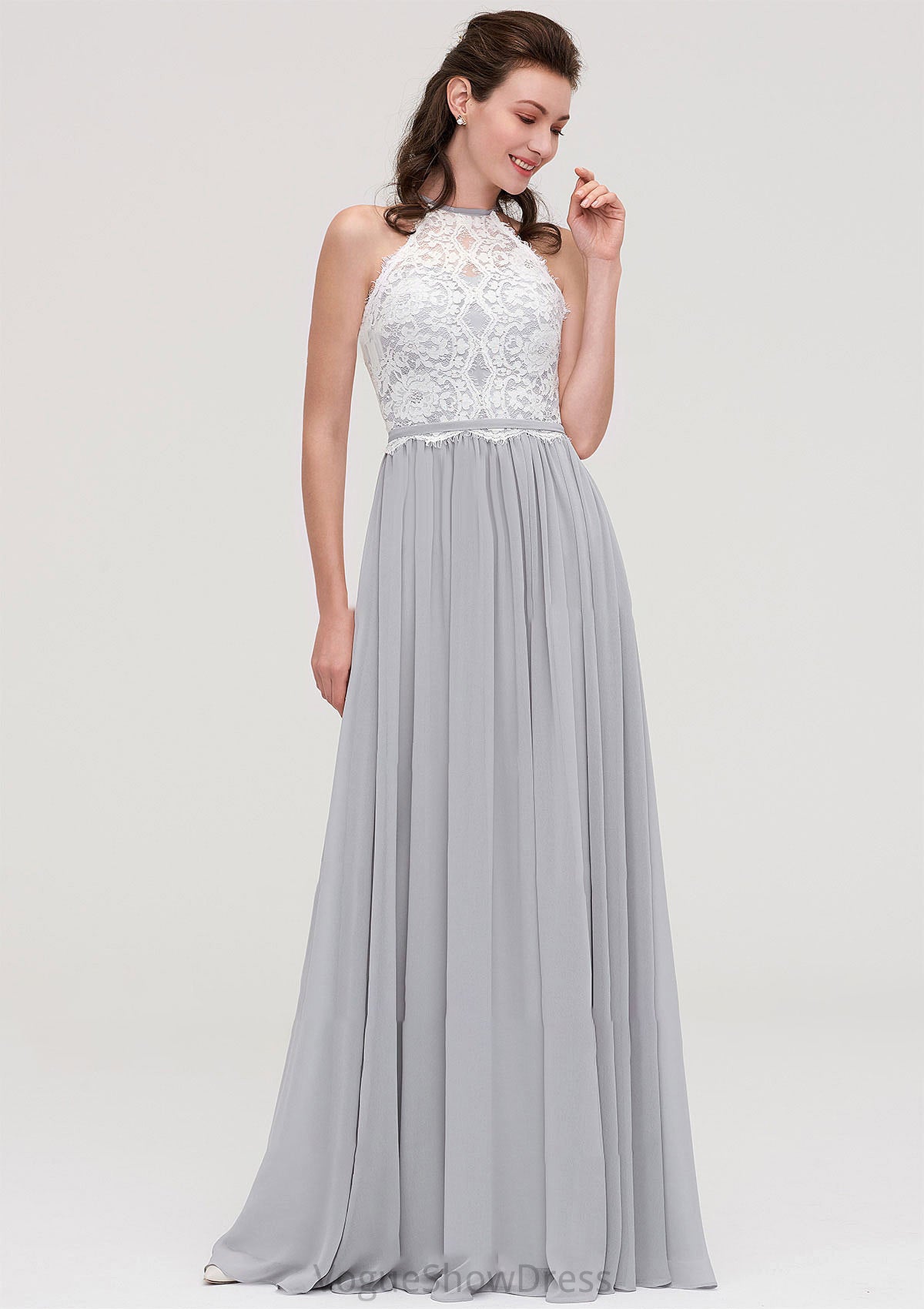 Sleeveless Scoop Neck A-line/Princess Chiffon Long/Floor-Length Bridesmaid Dresseses With Lace Alice DLP0025497