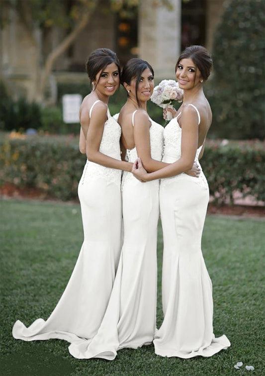 Sweetheart Court Train Sheath/Column Elastic Satin Bridesmaid Dresseses With Lace Zariah DLP0025500