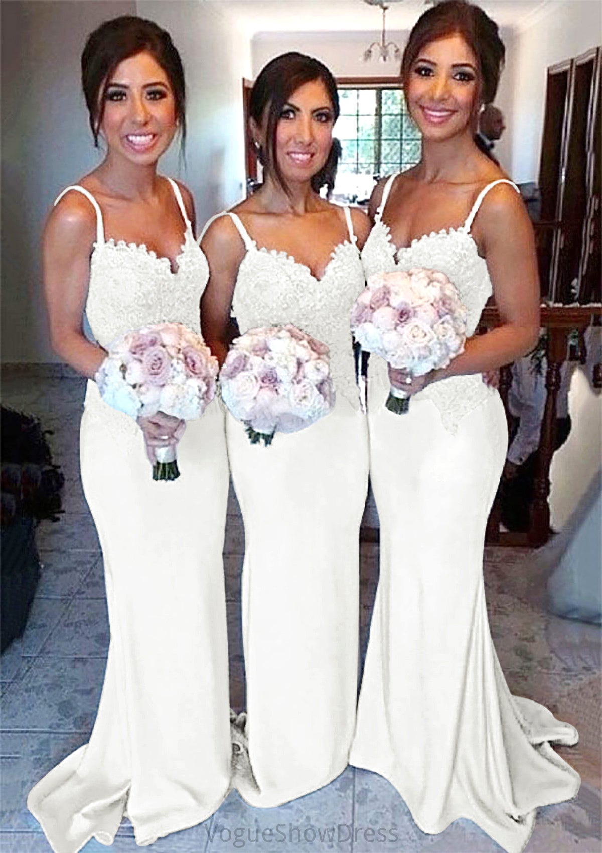 Sweetheart Court Train Sheath/Column Elastic Satin Bridesmaid Dresseses With Lace Zariah DLP0025500