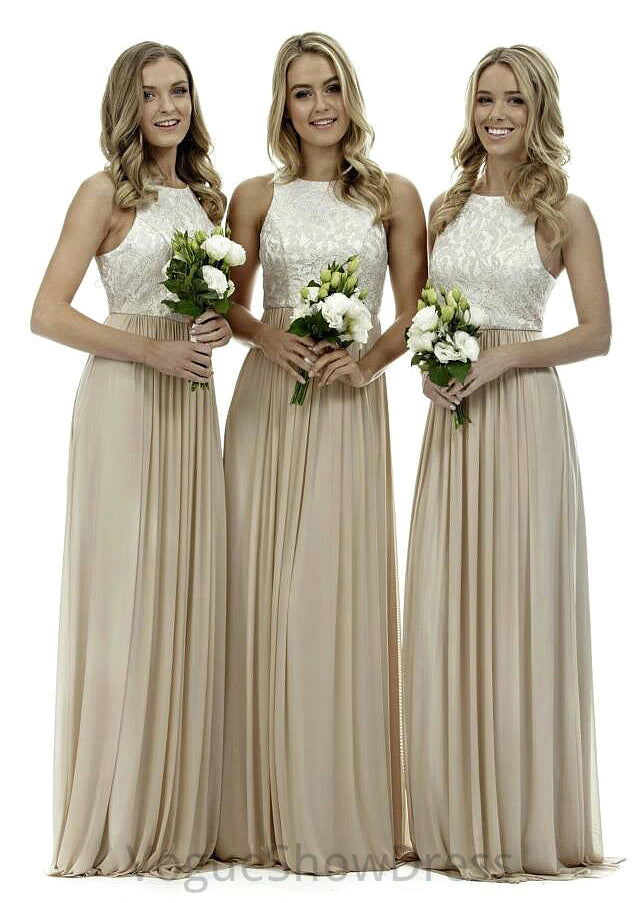 Bateau A-Line/Princess Long/Floor-Length Chiffon Bridesmaid Dresses With Lace Sadie DLP0025503