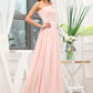 Sleeveless One-Shoulder Long/Floor-Length A-line/Princess Chiffon Bridesmaid Dresses With Pleated Shoulder Flower Emilia DLP0025507