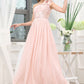 Sleeveless One-Shoulder Long/Floor-Length A-line/Princess Chiffon Bridesmaid Dresses With Pleated Shoulder Flower Emilia DLP0025507