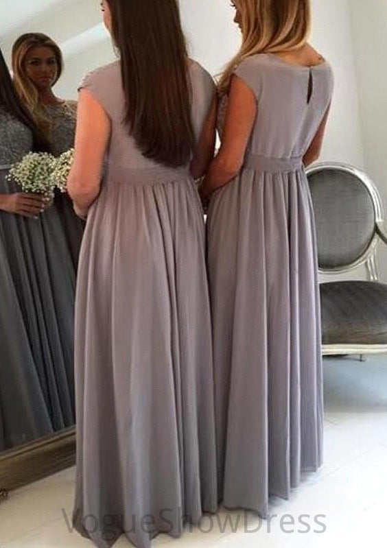 Bateau A-Line/Princess Long/Floor-Length Chiffon Bridesmaid Dresses With Appliqued Emma DLP0025517