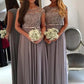 Bateau A-Line/Princess Long/Floor-Length Chiffon Bridesmaid Dresses With Appliqued Emma DLP0025517