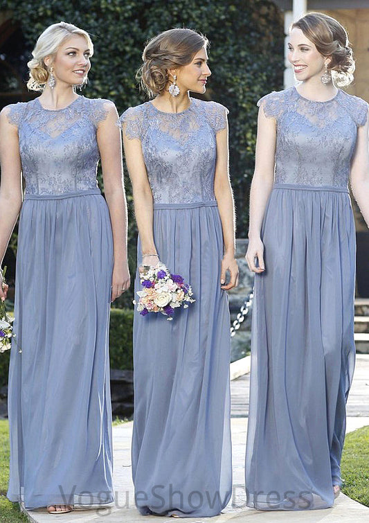 A-Line/Princess Sleeveless Scoop Neck Zipper Long/Floor-Length Chiffon Bridesmaid Dresses With Appliqued Braelyn DLP0025547