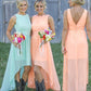 Sleeveless Bateau Asymmetrical A-Line/Princess Chiffon Bridesmaid Dresses With Appliqued Yamilet DLP0025549