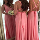 A-Line/Princess V-Neck Long/Floor-Length Chiffon Bridesmaid Dresses Rubi DLP0025551