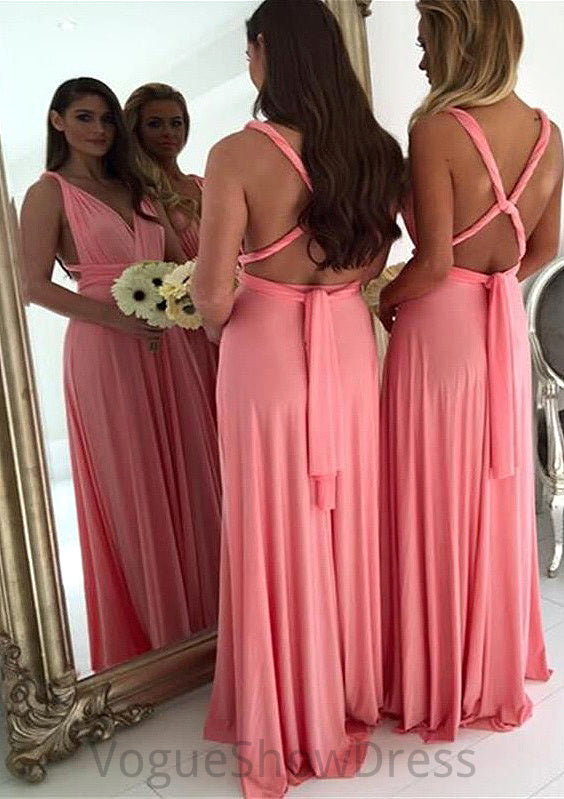 A-Line/Princess V-Neck Long/Floor-Length Chiffon Bridesmaid Dresses Rubi DLP0025551