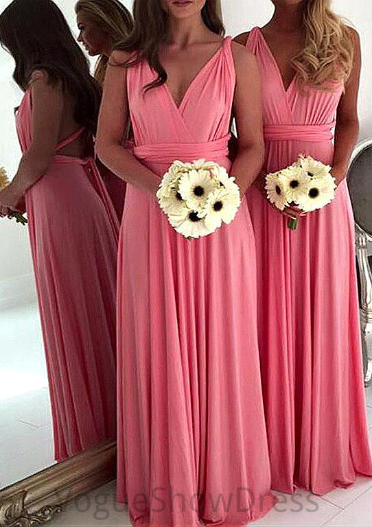 A-Line/Princess V-Neck Long/Floor-Length Chiffon Bridesmaid Dresses Rubi DLP0025551