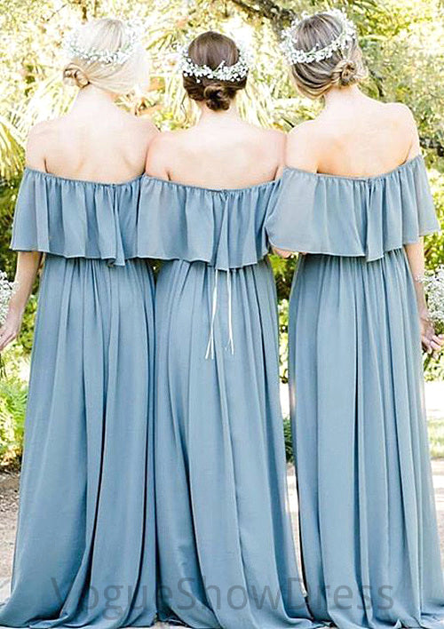 Off-The-Shoulder A-Line/Princess Long/Floor-Length Chiffon Bridesmaid Dresses With Ruffles Deja DLP0025555