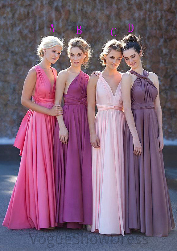 Sleeveless V Neck Long/Floor-Length A-line/Princess Chiffon Bridesmaid Dresses With Pleated Makayla DLP0025560