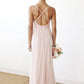 Spaghetti Straps Sleeveless V Neck Long/Floor-Length Chiffon Bridesmaid Dresses With Pleated Mina DLP0025561