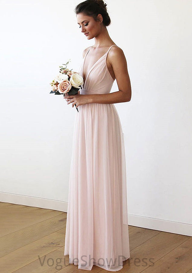 Spaghetti Straps Sleeveless V Neck Long/Floor-Length Chiffon Bridesmaid Dresses With Pleated Mina DLP0025561