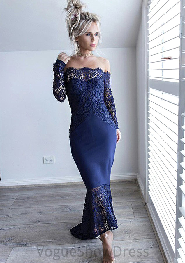 Off-the-Shoulder Full/Long Sleeve Asymmetrical Trumpet/Mermaid Lace Bridesmaid Dresseses Ryan DLP0025566