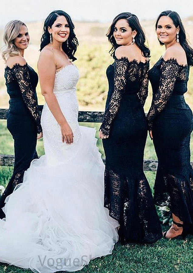 Off-the-Shoulder Full/Long Sleeve Asymmetrical Trumpet/Mermaid Lace Bridesmaid Dresseses Ryan DLP0025566