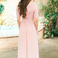 Scoop Neck Short Sleeve Ankle-Length A-line/Princess Chiffon Bridesmaid Dresses With Lace Pleated Stella DLP0025580