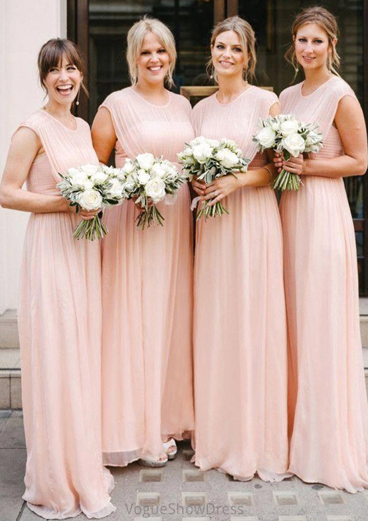 Sleeveless Scoop Neck Long/Floor-Length A-line/Princess Chiffon Bridesmaid Dresseses With Pleated Harper DLP0025595