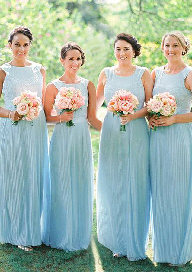 Sleeveless Scoop Neck Long/Floor-Length Chiffon A-line/Princess Bridesmaid Dresseses With Lace Lydia DLP0025596