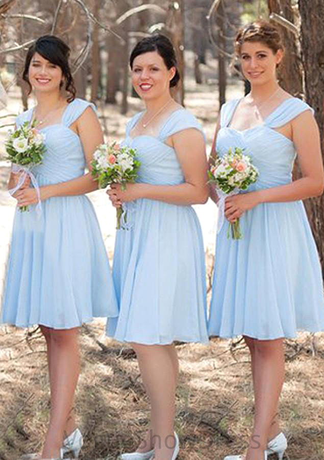 Sleeveless Scalloped Neck Knee-Length A-line/Princess Chiffon Bridesmaid Dresseses With Pleated Rachael DLP0025606