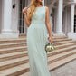 A-line Bateau Sleeveless Chiffon Long/Floor-Length Bridesmaid Dresses Ruffles Pleated Emery DLP0025608