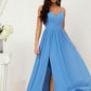 A-line V Neck Sleeveless Chiffon Long/Floor-Length Bridesmaid Dresses With Pleated Split Gina DLP0025609