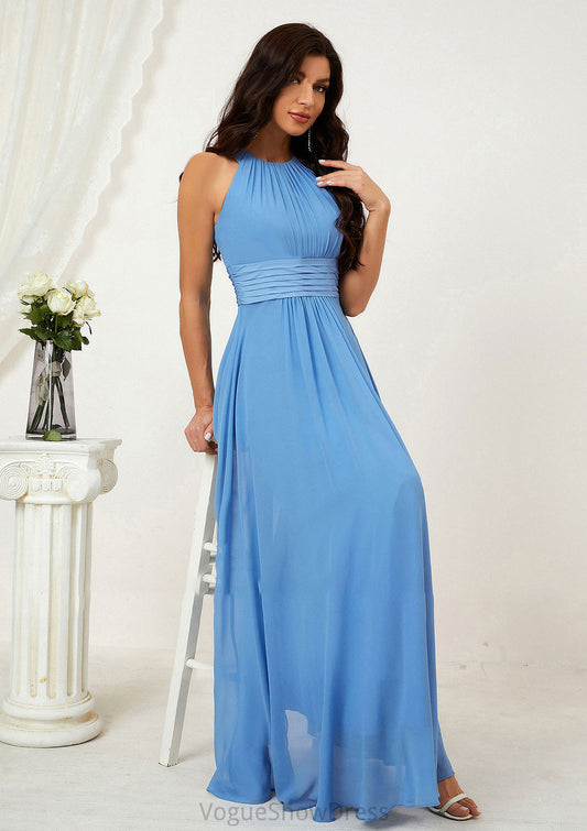 A-line Halter Sleeveless Chiffon Long/Floor-Length Bridesmaid Dresses With Pleated Victoria DLP0025610