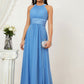 A-line Halter Sleeveless Chiffon Long/Floor-Length Bridesmaid Dresses With Pleated Victoria DLP0025610