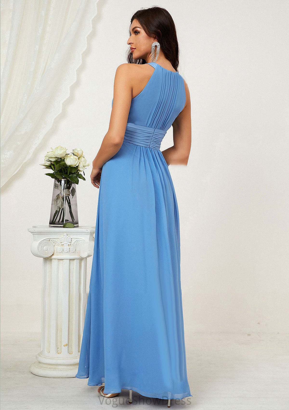 A-line Halter Sleeveless Chiffon Long/Floor-Length Bridesmaid Dresses With Pleated Victoria DLP0025610