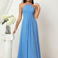 A-line Empire Halter Sleeveless Chiffon Long/Floor-Length Bridesmaid Dresses With Ruffles Mayra DLP0025611