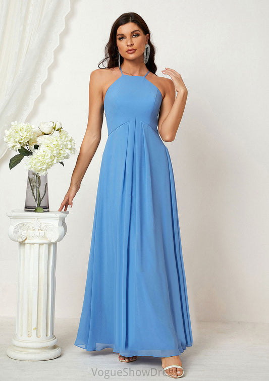 A-line Empire Halter Sleeveless Chiffon Long/Floor-Length Bridesmaid Dresses With Ruffles Mayra DLP0025611