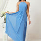 A-line Empire Halter Sleeveless Chiffon Long/Floor-Length Bridesmaid Dresses With Ruffles Mayra DLP0025611