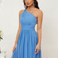 A-line One-Shoulder Sleeveless Chiffon Knee-Length Bridesmaid Dresses With Pleated Kassandra DLP0025612