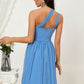 A-line One-Shoulder Sleeveless Chiffon Knee-Length Bridesmaid Dresses With Pleated Kassandra DLP0025612