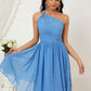 A-line One-Shoulder Sleeveless Chiffon Knee-Length Bridesmaid Dresses With Pleated Kassandra DLP0025612