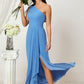 A-line One-Shoulder Sleeveless Chiffon Long/Floor-Length Bridesmaid Dresses With Pleated Split Destinee DLP0025613