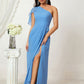 A-line One-Shoulder Sleeveless Chiffon Long/Floor-Length Bridesmaid Dresses With Pleated Split Destinee DLP0025613